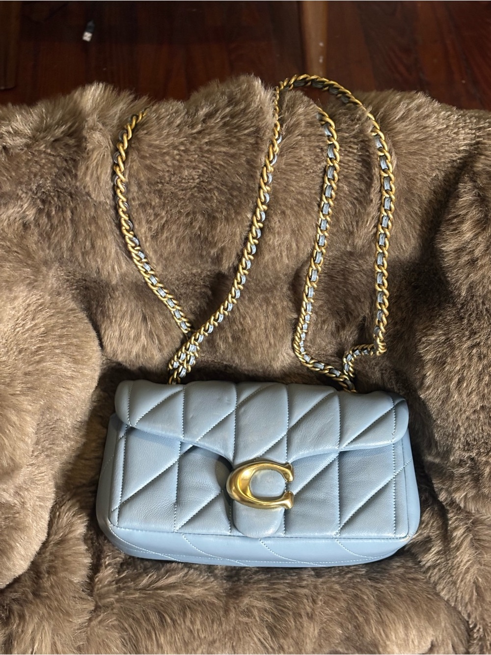 Coach Quilted Leather Crossbody in Pale Blue with Gold Hardware - Picture 9 of 12